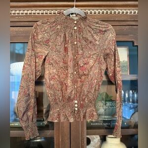 Nwt Ralph Lauren paisley blouse olive top small petite $89